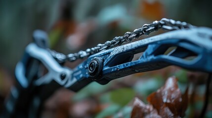 Close-up of a bicycle derailleur and chain.