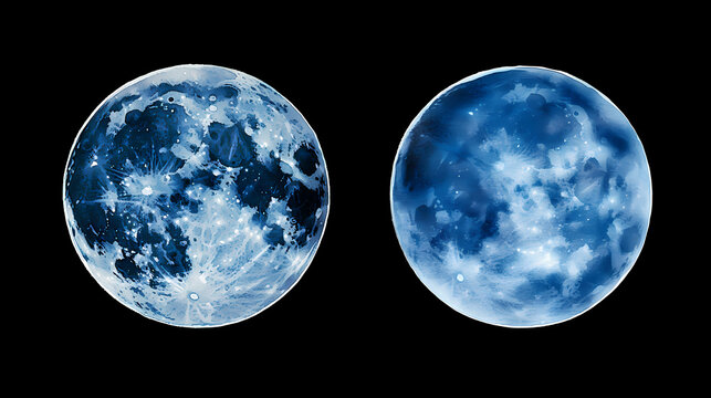 A serene blue moon illuminating the night sky, perfect for celestial themes and nighttime imagery. transparent background watercolor style. Illumine. Illustration