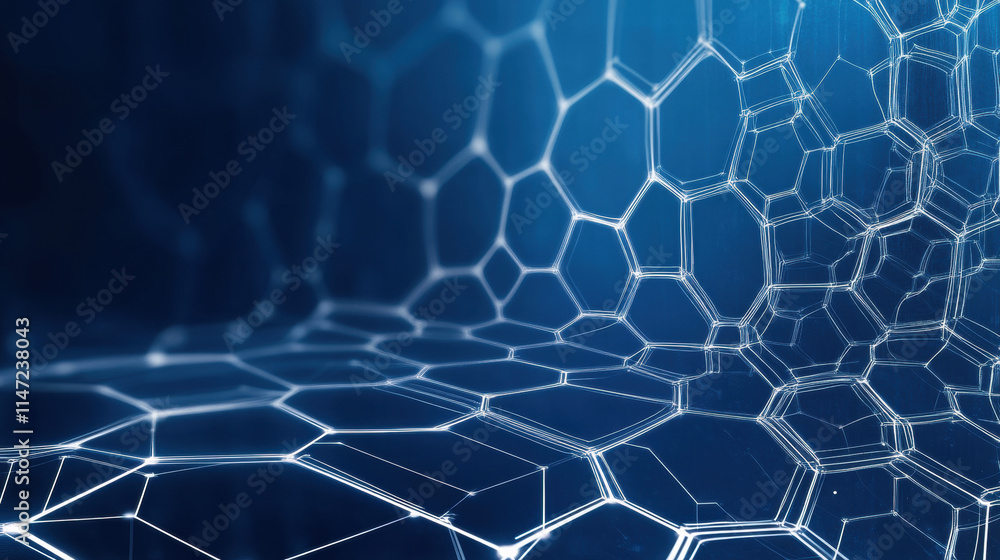 Poster blue background with white hexagons and lines for a technology or science vector banner design templ