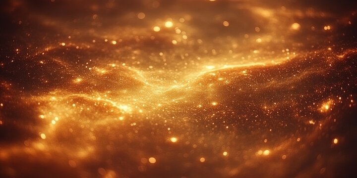 Stunning cosmic golden nebula in deep space with glowing star clusters and dust clouds - mesmerizing universe celestial background for astronomy enthusiasts