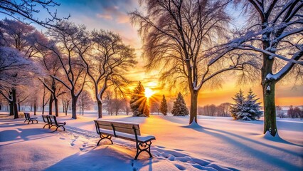 Naklejka premium Serene Sunrise Snow Park Silhouette