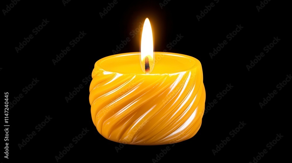 Poster a glowing yellow candle with a twisted design illuminates against a dark background, creating a warm