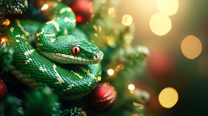 Fototapeta premium Snake in the christmas tree