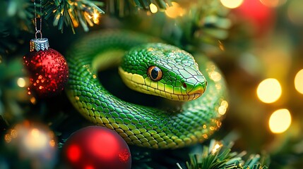 Fototapeta premium Snake in the christmas tree