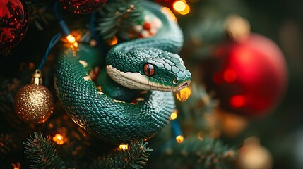 Fototapeta premium Snake in the christmas tree