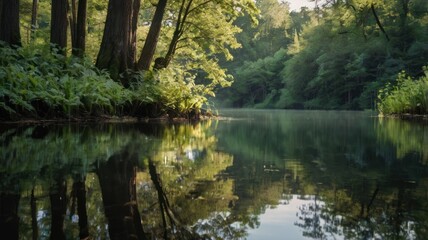 Serene Forest Lake Reflecting Lush Greenery
