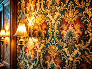 Fototapeta premium Vintage Wallpaper Detail, Antique Room, Architectural Photography