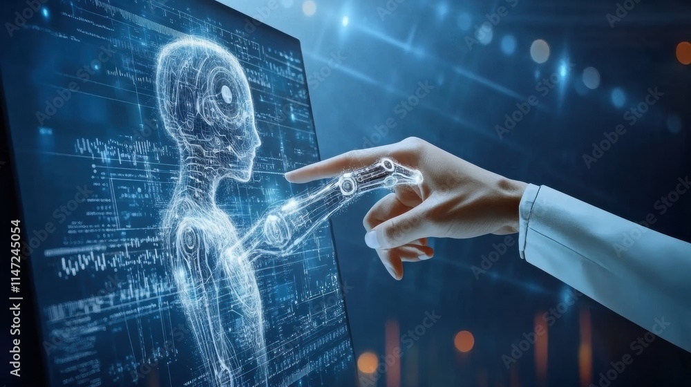 Fototapete human and ai collaborate on innovative tasks in a futuristic digital environment. generative ai