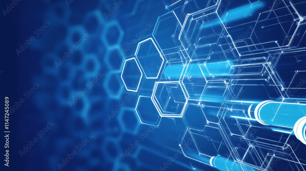 Aufkleber blue background with white hexagons and lines for a technology or science vector banner design templ