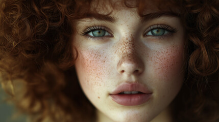 Fototapeta premium close up of beautiful young woman with brown curly hair 