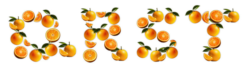 Letters Q, R, S, T made from oranges