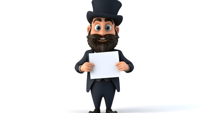 Cheerful Cartoon Man Holding Blank Signboard in Formal Attire - Powered by Adobe