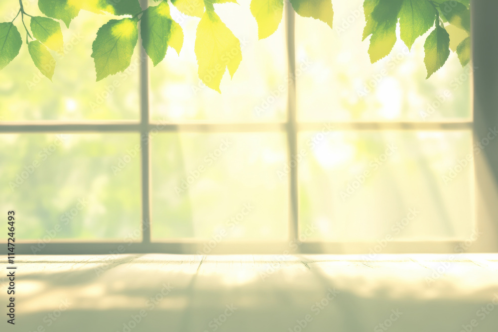 Poster a window with a view of trees and leaves
