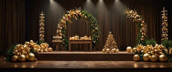 Fototapeta premium Golden Christmas Ceremony Setup 
