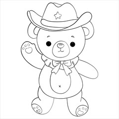 Cowboy Bear with Hat Coloring Page