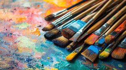 Creative workspace filled with artist brushes, vibrant paints, and blank canvases ready for artistic exploration. Generative AI