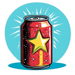 Fototapeta premium Colorful Retro Soda Can Illustration with Star Design and Rays