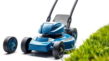 Fototapeta premium Blue Lawn Mower, Isolated, High-Quality, AI Photo, Sharp Colors, Bright Lighting, Professional