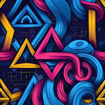 Vibrant abstract design of colorful triangles floating in space creating a captivating composition