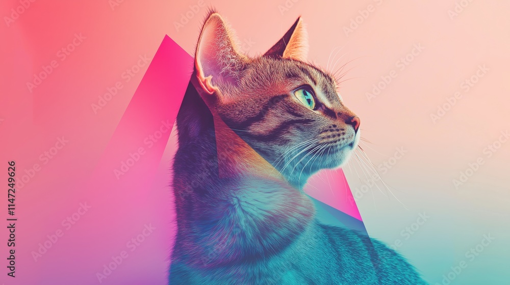 Aufkleber cat in modern abstract symmetry with vibrant colors and sharp lines