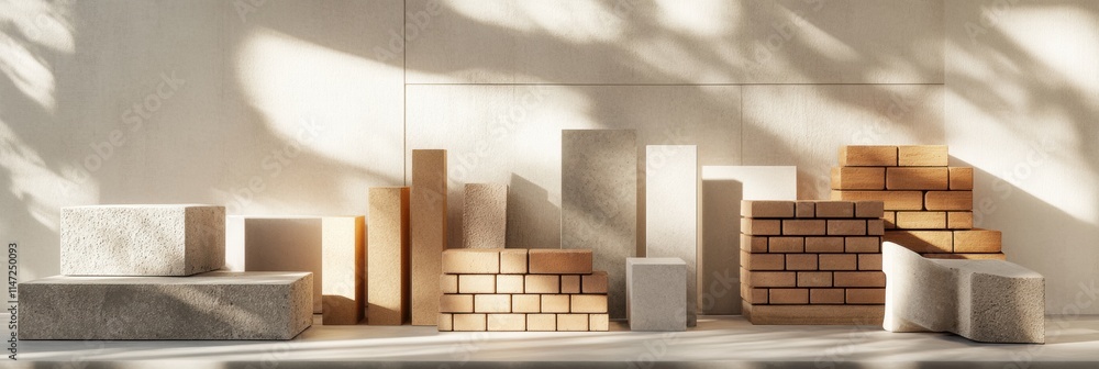 Leinwandbilder Construction materials arranged artistically with light creating shadows in a minimalist space. Generative AI