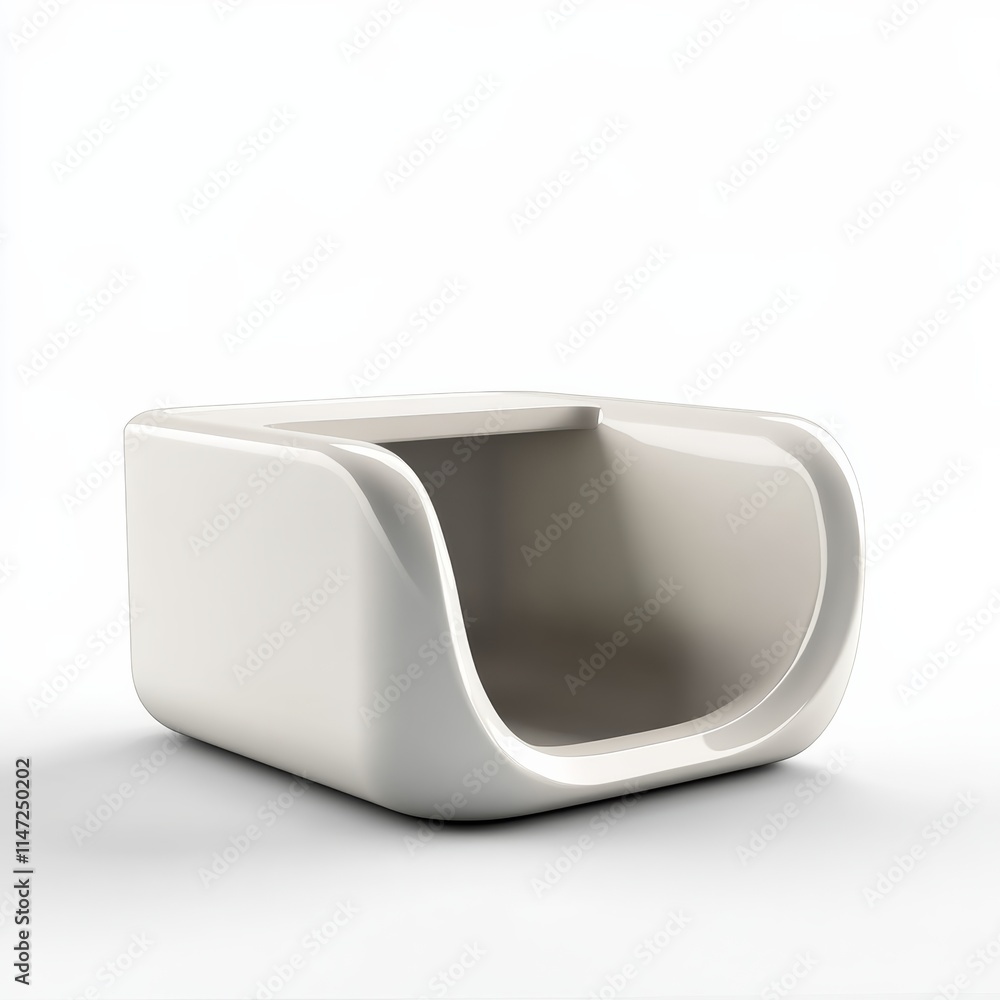 Aufkleber 3d minimal design of a rectangular, open cat litter box with a soft curve, isolated against a white 