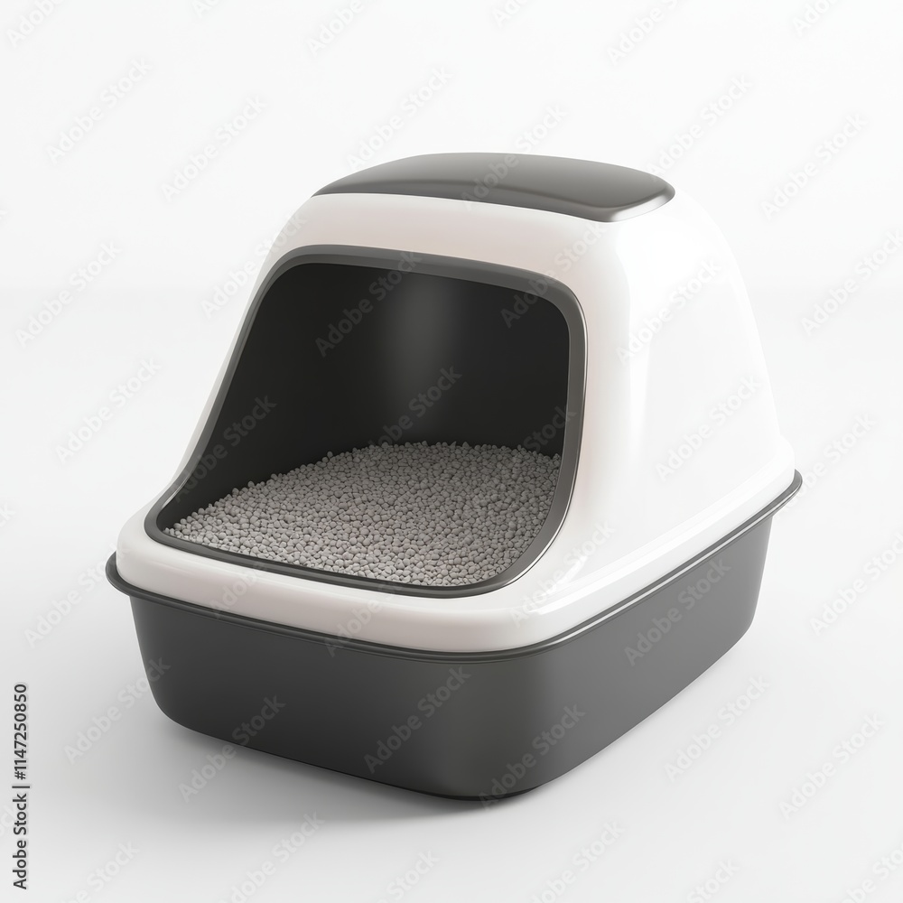 Poster 3d minimalistic icon of a cat litter box with an open lid, isolated on a white background