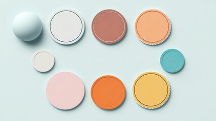 A set of round and square sticker design mockups on various textured backgrounds, print, advertising