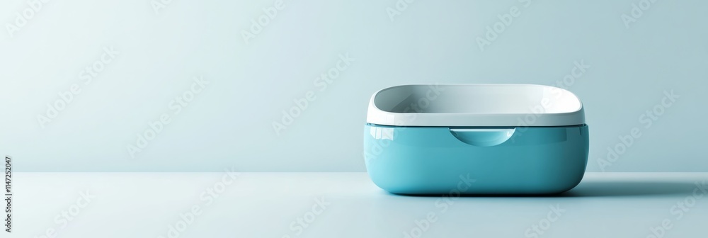 Poster minimal 3d cat litter box icon with an ergonomic design, rounded edges, isolated with copy space on 