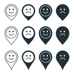 Happy sad pin location. illustration vector