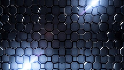 Hexagonal abstract metal background with soft glowing light, design, hexagons, pattern