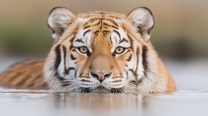 Obraz premium Close-up of a tiger's face in water.