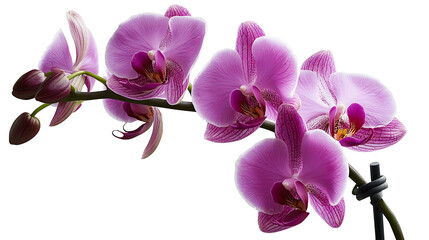 Obraz premium A purple and white orchid with a black stem