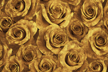Golden Roses in Full Bloom, symbolizing love, beauty, and luxury, wallpaper.