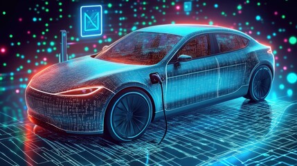 New energy vehicles are charging, holographic imaging
