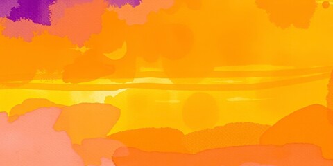 Abstract watercolor background depicting a vibrant sunset sky in shades of orange and purple, artistic, purple