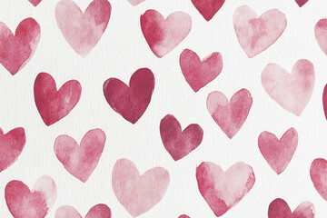 Watercolor Hearts, A Romantic Pattern of Soft Pink Watercolor Hearts on a White Background, wallpaper.