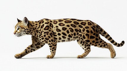 Fototapeta premium Detailed Leopard Print Cat Walking on a Light Background