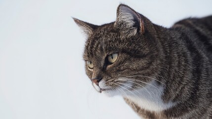 Obraz premium Cute Tabby Cat with Stripes Highlighted Against a Light Background