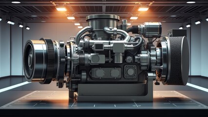 Isometric Heavy-Duty Marine Diesel Engine Blueprint - High-Detail 3D Render