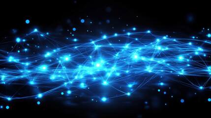 Fototapeta premium Abstract digital background with glowing connections and light particles on a blue backdrop, representing a technology or global network concept