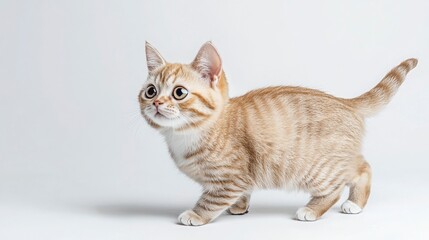 Obraz premium Playful ginger kitten exploring a bright, minimalist background