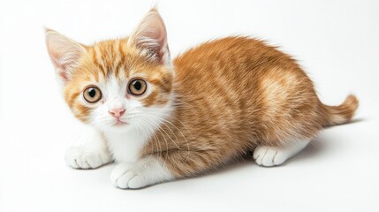 Obraz premium Playful Orange and White Kitten with Big Eyes on White Background