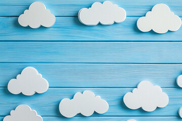 Cloud-Kissed Sky, A Pastel Blue Wooden Plank Against a Dreamy Cloud-Filled Sky, wallpaper.