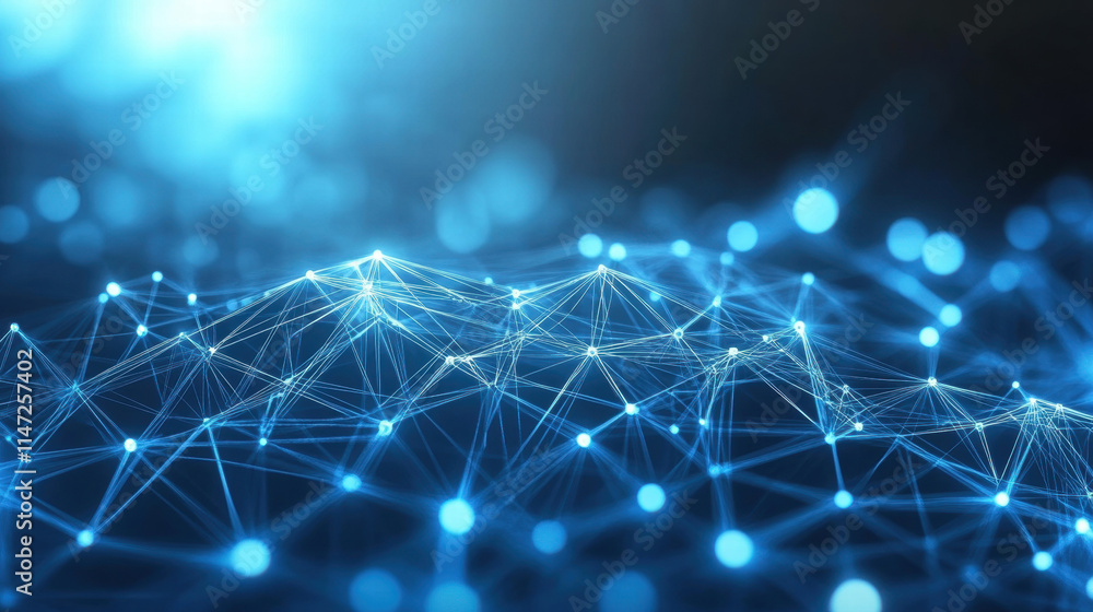 Aufkleber abstract digital background with glowing connections and light particles on a blue backdrop, represe