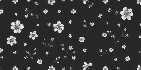 Seamless charcoal small floral elements wallpaper with delicate petals and leaves for a sophisticated and elegant design, wallpaper, sophisticated, charcoal