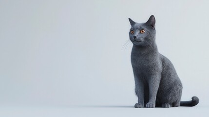 Charming Gray Cat Sitting Gracefully on Minimalist Background