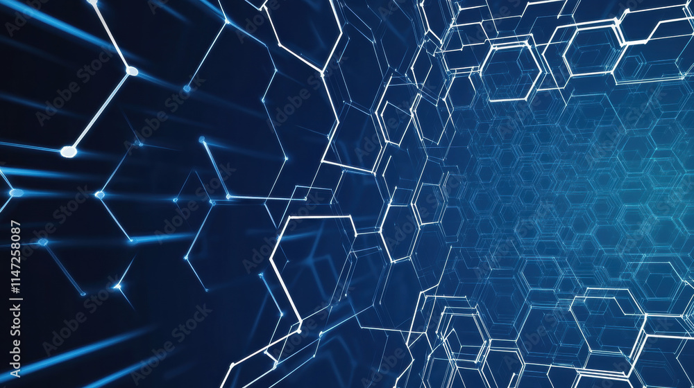 Aufkleber blue background with white hexagons and lines for a technology or science vector banner design templ