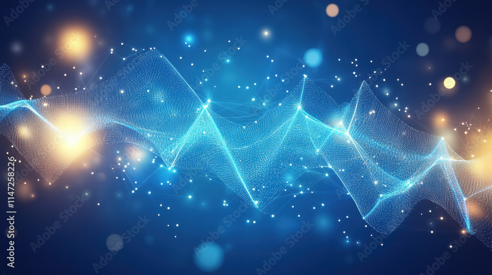 Poster abstract digital background with glowing connections and polygonal mesh lines, representing the conc