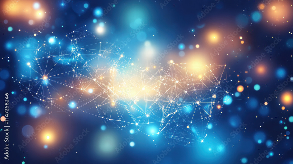 Poster abstract digital background with glowing connections and polygonal mesh lines, representing the conc